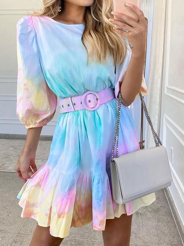 Tie-dye Ruffled Hem Dress - Mini Dresses - INS | Online Fashion Free Shipping Clothing, Dresses, Tops, Shoes - 18/06/2021 - 20-30 - color-multicolor