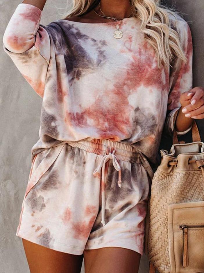 Tie Dye Short Sleeve Dawstring Loose Suit Sets - Sets - INS | Online Fashion Free Shipping Clothing, Dresses, Tops, Shoes - 02/19/2021 - 2 piece sets - 2XL