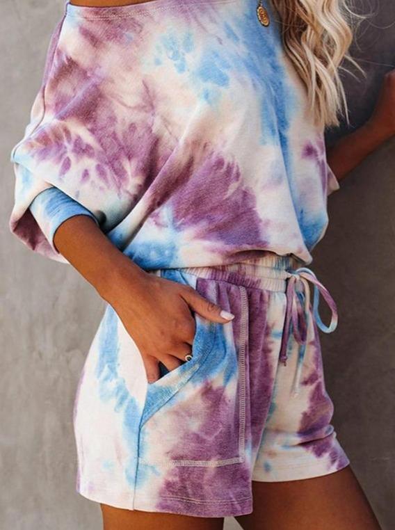 Tie Dye Short Sleeve Dawstring Loose Suit Sets - Sets - INS | Online Fashion Free Shipping Clothing, Dresses, Tops, Shoes - 02/19/2021 - 2 piece sets - 2XL