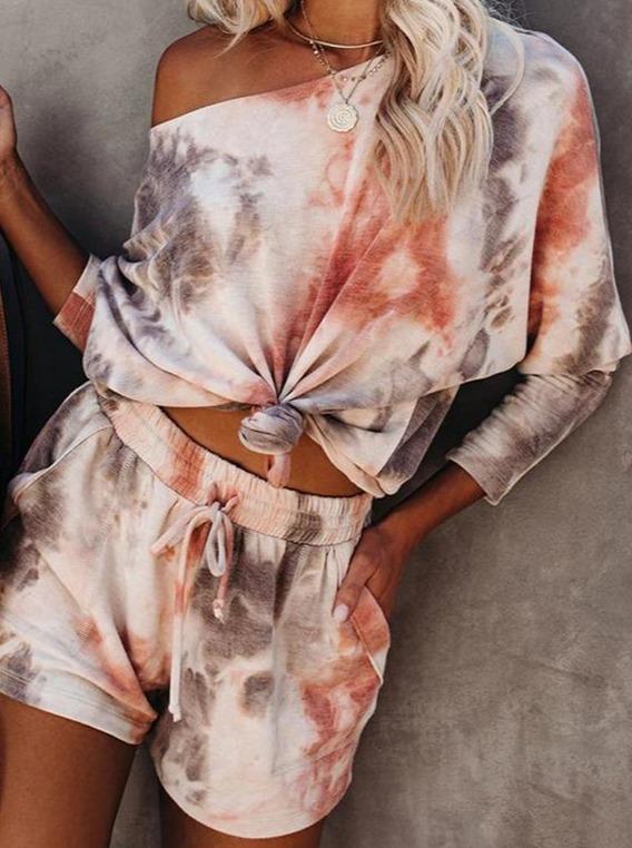 Tie Dye Short Sleeve Dawstring Loose Suit Sets - Sets - INS | Online Fashion Free Shipping Clothing, Dresses, Tops, Shoes - 02/19/2021 - 2 piece sets - 2XL