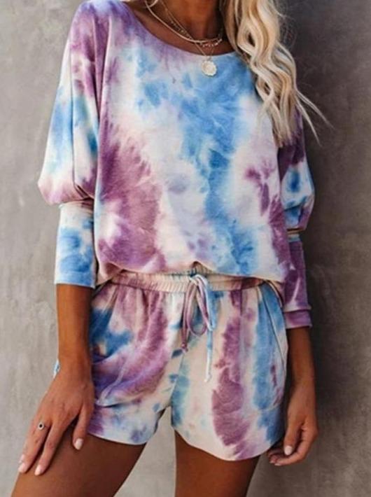 Tie Dye Short Sleeve Dawstring Loose Suit Sets - Sets - INS | Online Fashion Free Shipping Clothing, Dresses, Tops, Shoes - 02/19/2021 - 2 piece sets - 2XL