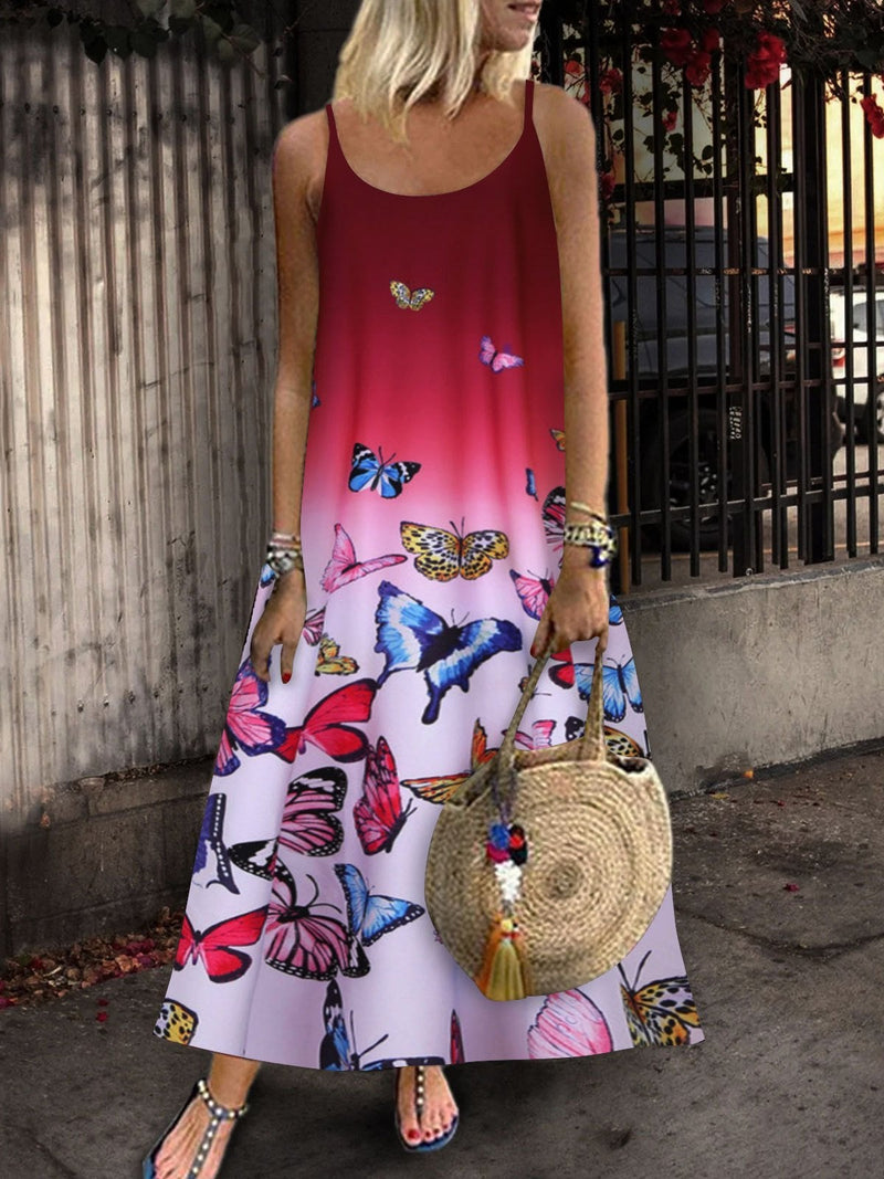 Tie-dye Sleeveless Butterfly Print Dress - Maxi Dresses - INS | Online Fashion Free Shipping Clothing, Dresses, Tops, Shoes - 05/07/2021 - 20-30 - color-blue