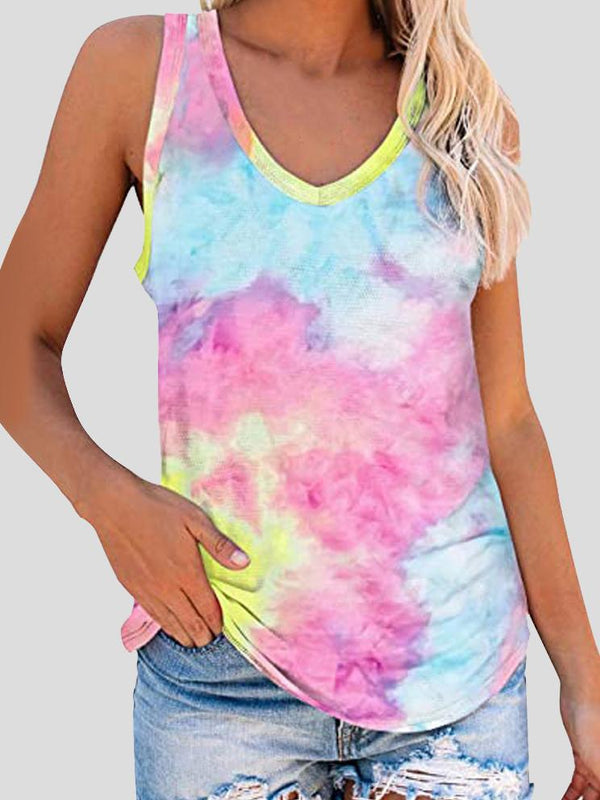 Tie-Dye Sleeveless V-Neck Tank Top - Tank Tops - INS | Online Fashion Free Shipping Clothing, Dresses, Tops, Shoes - 10-20 - 17/06/2021 - Category_Tank Tops