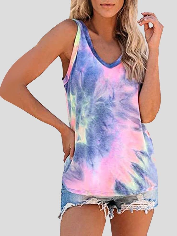 Tie-Dye Sleeveless V-Neck Tank Top - Tank Tops - INS | Online Fashion Free Shipping Clothing, Dresses, Tops, Shoes - 10-20 - 17/06/2021 - Category_Tank Tops