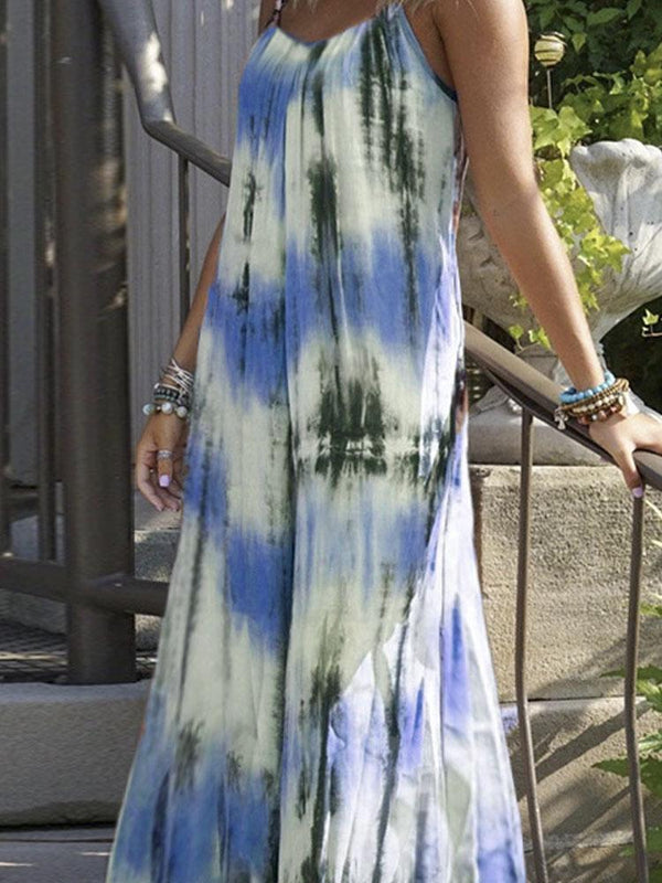 Tie-dye Stripe Print Suspender Dress - Maxi Dresses - INS | Online Fashion Free Shipping Clothing, Dresses, Tops, Shoes - 07/06/2021 - Color_Blue - Color_Orange