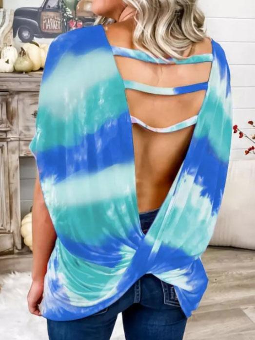 Tie-dye Twisted Loose Backless T-shirt - T-shirts - INS | Online Fashion Free Shipping Clothing, Dresses, Tops, Shoes - 13/07/2021 - 20-30 - color-blue