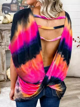 Tie-dye Twisted Loose Backless T-shirt - T-shirts - INS | Online Fashion Free Shipping Clothing, Dresses, Tops, Shoes - 13/07/2021 - 20-30 - color-blue