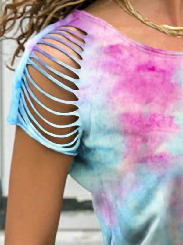 Tie-dyed Off-shoulder Short-sleeved T-shirt - T-shirts - INS | Online Fashion Free Shipping Clothing, Dresses, Tops, Shoes - 03/06/2021 - Color_Blue - Color_Green