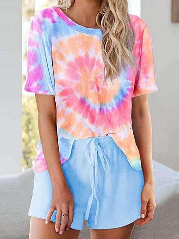 Tie-dyed Tops & Solid Shorts Two-piece Suit - Sets - INS | Online Fashion Free Shipping Clothing, Dresses, Tops, Shoes - 20-30 - 28/06/2021 - Bottoms