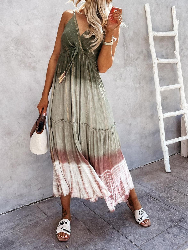 Tie-dyed V-neck Suspender Casual Dress - Maxi Dresses - INS | Online Fashion Free Shipping Clothing, Dresses, Tops, Shoes - 10/06/2021 - Category_Maxi Dresses - Color_Blue