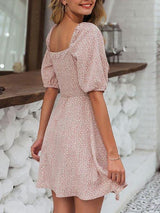 Tie Front Ditsy Floral Milkmaid Dress - Dresses - INS | Online Fashion Free Shipping Clothing, Dresses, Tops, Shoes - 02/04/2021 - Color_Pink - Daily