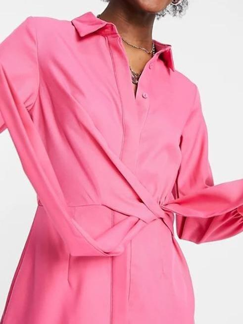 Tie Front Drape Shirt Mini Dress - Mini Dresses - INS | Online Fashion Free Shipping Clothing, Dresses, Tops, Shoes - 15/04/2021 - 1504V3 - Color_Pink