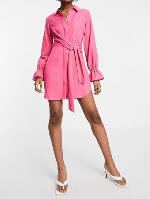 Tie Front Drape Shirt Mini Dress - Mini Dresses - INS | Online Fashion Free Shipping Clothing, Dresses, Tops, Shoes - 15/04/2021 - 1504V3 - Color_Pink