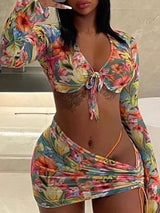 Tie Front Floral Print Crop Top & Ruched Skirt Set - Sets - INS | Online Fashion Free Shipping Clothing, Dresses, Tops, Shoes - 30/04/2021 - Category_Sets - Color_Multicolor