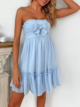 Tie Front Frill Trim Ruffle Hem Tube Dress - Dresses - INS | Online Fashion Free Shipping Clothing, Dresses, Tops, Shoes - 02/05/2021 - Blue - Color_Blue