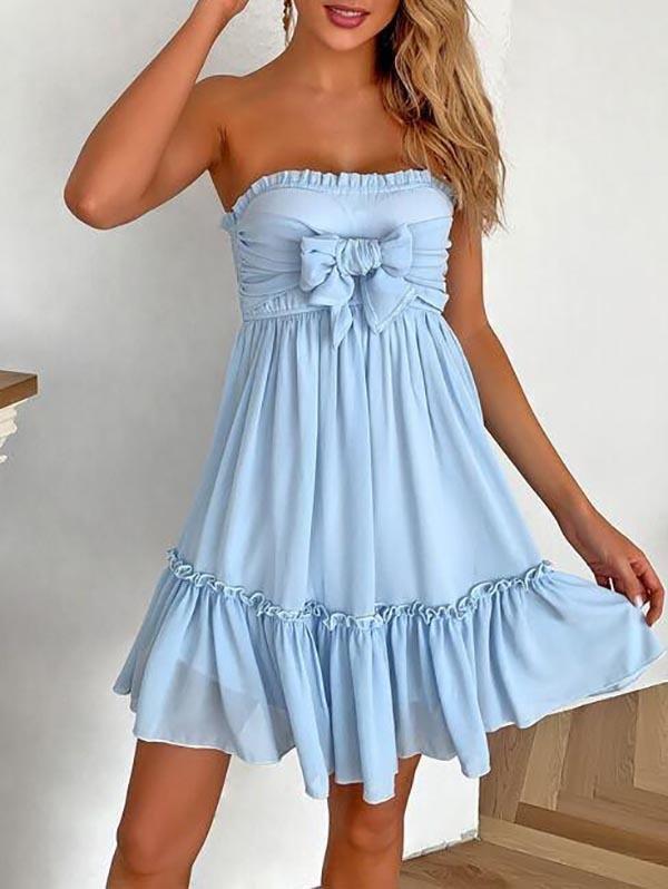 Tie Front Frill Trim Ruffle Hem Tube Dress - Dresses - INS | Online Fashion Free Shipping Clothing, Dresses, Tops, Shoes - 02/05/2021 - Blue - Color_Blue