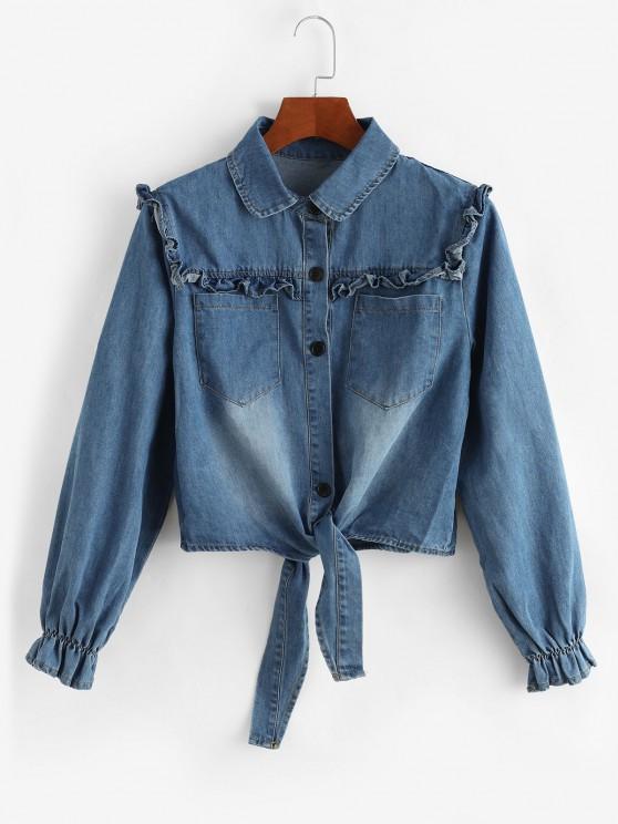 Tie Front Frilled Button Up Denim Jacket - INS | Online Fashion Free Shipping Clothing, Dresses, Tops, Shoes