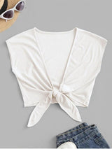 Tie Front Ribbed Cropped Top - INS | Online Fashion Free Shipping Clothing, Dresses, Tops, Shoes