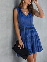 Tie Neck Frill Trim A-line Dress