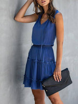 Tie Neck Frill Trim A-line Dress