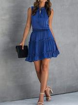 Tie Neck Frill Trim A-line Dress