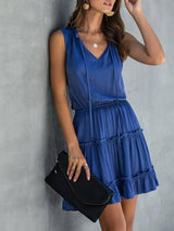 Tie Neck Frill Trim A-line Dress