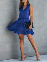 Tie Neck Frill Trim A-line Dress