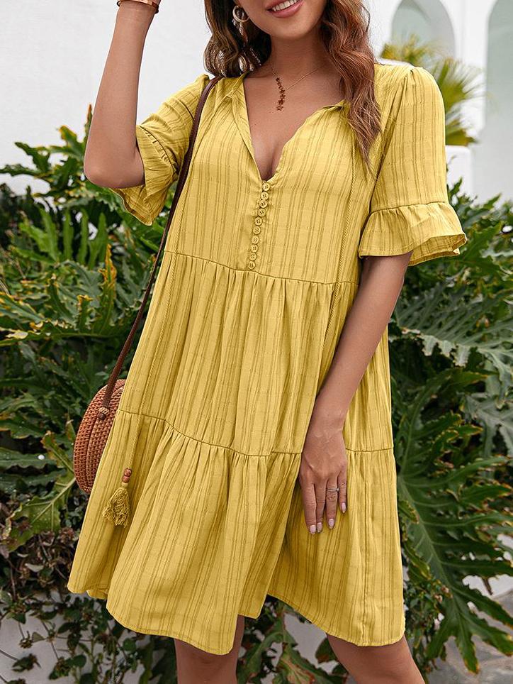 Tie Neck Reffle Loose Casual V-neck Midi Dress - Midi Dresses - INS | Online Fashion Free Shipping Clothing, Dresses, Tops, Shoes - 09/04/2021 - Color_Apricot - Color_Black