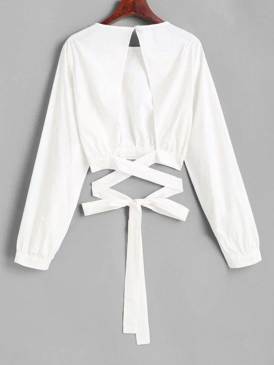 Tie Open Back Cropped Blouse - INS | Online Fashion Free Shipping Clothing, Dresses, Tops, Shoes