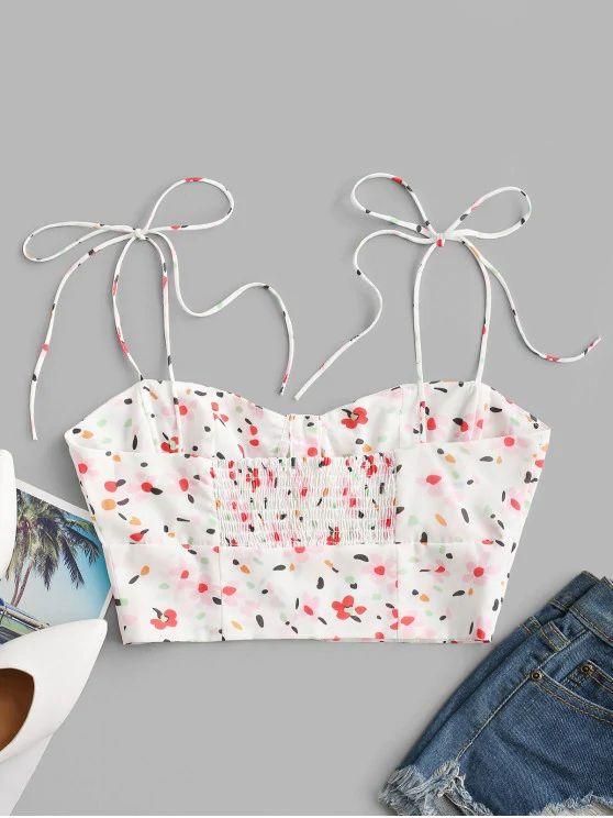 Tie Shoulder Button Up Ditsy Floral Cami Top - INS | Online Fashion Free Shipping Clothing, Dresses, Tops, Shoes