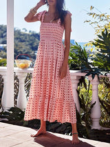 Tie Strap Bust Wrap Printing Long Dress - Maxi Dresses - INS | Online Fashion Free Shipping Clothing, Dresses, Tops, Shoes - 21/04/2021 - Color_Pink - Color_Yellow