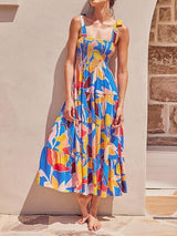 Tie Strap Bust Wrap Printing Long Dress - Maxi Dresses - INS | Online Fashion Free Shipping Clothing, Dresses, Tops, Shoes - 21/04/2021 - Color_Pink - Color_Yellow