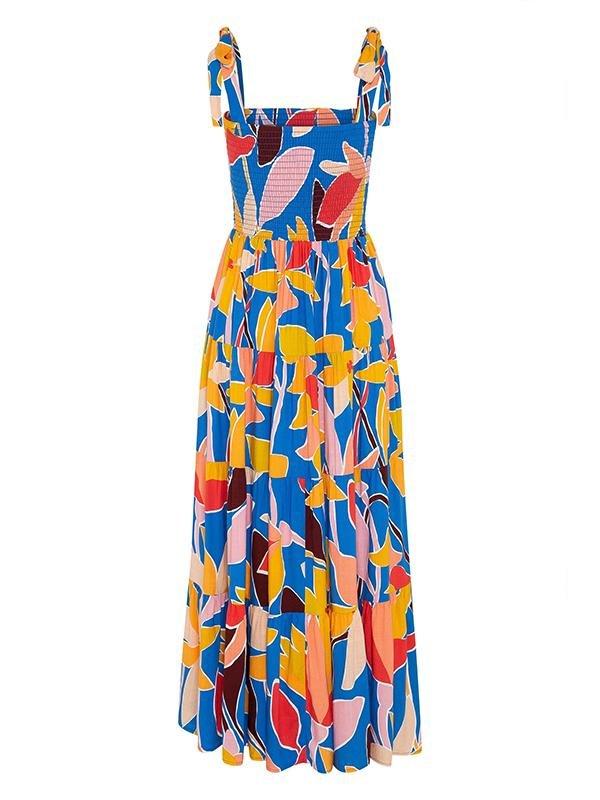 Tie Strap Bust Wrap Printing Long Dress - Maxi Dresses - INS | Online Fashion Free Shipping Clothing, Dresses, Tops, Shoes - 21/04/2021 - Color_Pink - Color_Yellow