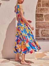 Tie Strap Bust Wrap Printing Long Dress - Maxi Dresses - INS | Online Fashion Free Shipping Clothing, Dresses, Tops, Shoes - 21/04/2021 - Color_Pink - Color_Yellow