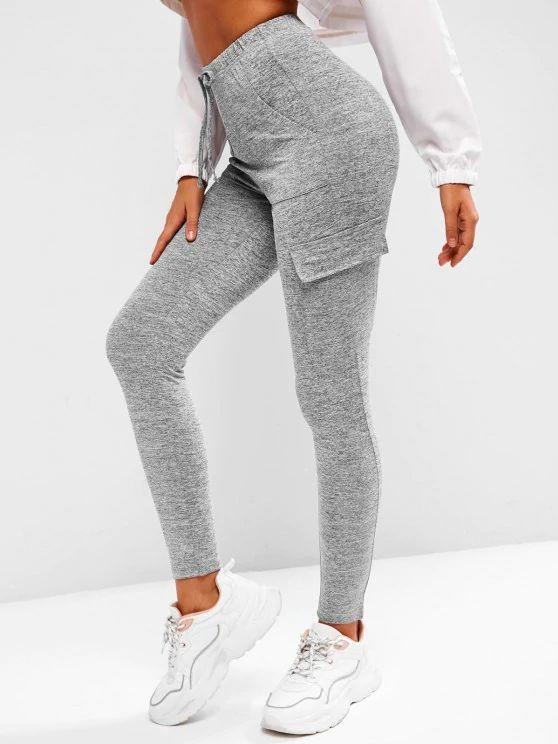 Tie Waist Flap Pocket Marled Sports Leggings - INS | Online Fashion Free Shipping Clothing, Dresses, Tops, Shoes