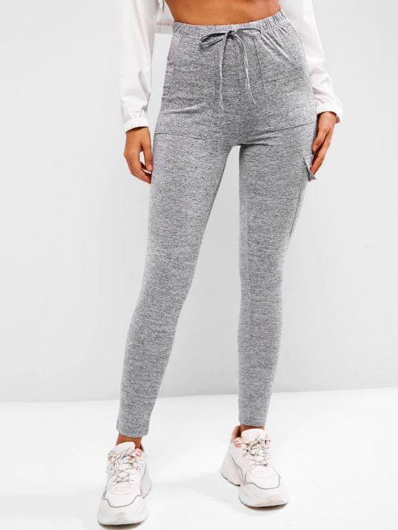 Tie Waist Flap Pocket Marled Sports Leggings - INS | Online Fashion Free Shipping Clothing, Dresses, Tops, Shoes