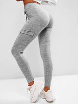 Tie Waist Flap Pocket Marled Sports Leggings - INS | Online Fashion Free Shipping Clothing, Dresses, Tops, Shoes