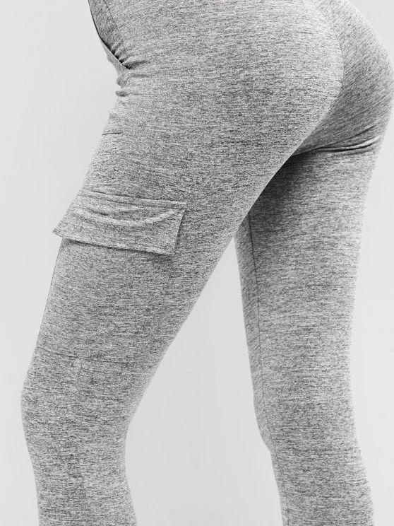 Tie Waist Flap Pocket Marled Sports Leggings - INS | Online Fashion Free Shipping Clothing, Dresses, Tops, Shoes