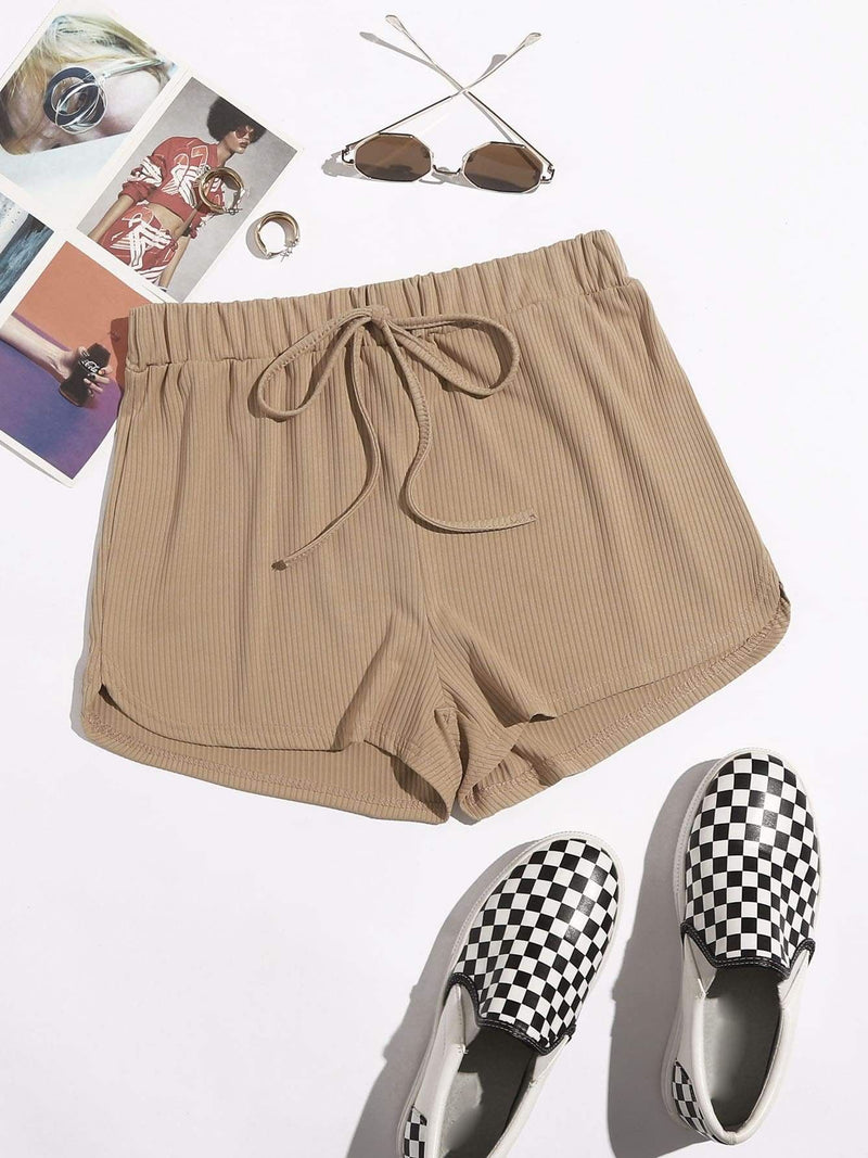 Tie Waist Rib-knit Track Shorts - INS | Online Fashion Free Shipping Clothing, Dresses, Tops, Shoes