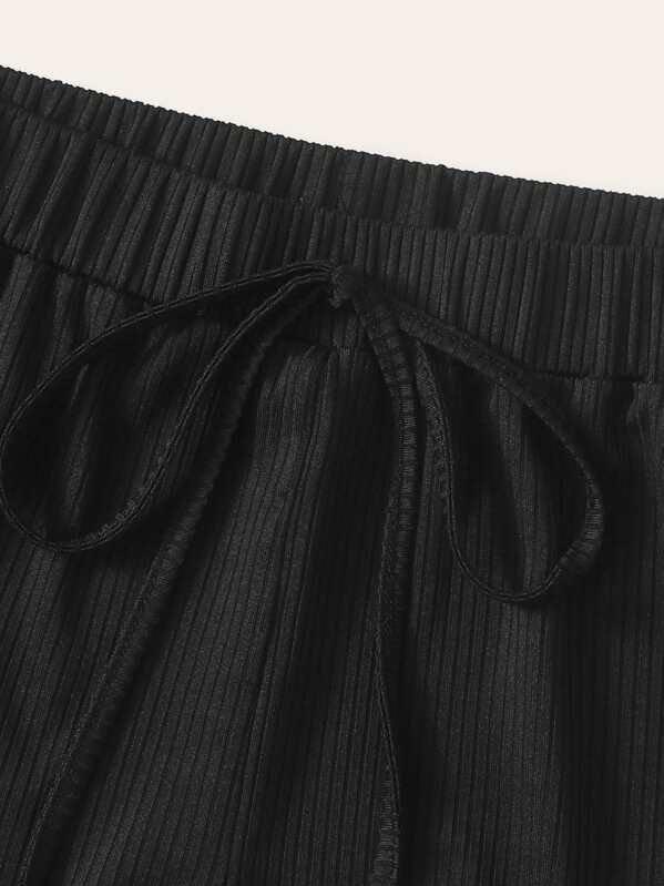 Tie Waist Rib-knit Track Shorts - INS | Online Fashion Free Shipping Clothing, Dresses, Tops, Shoes