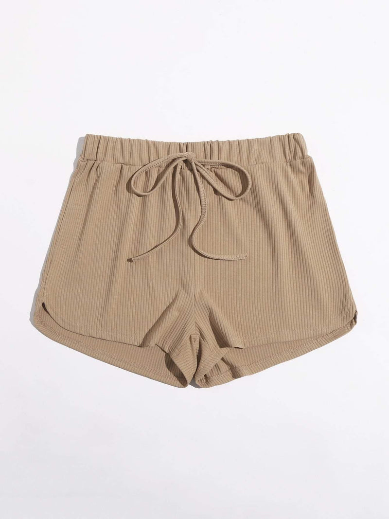 Tie Waist Rib-knit Track Shorts - INS | Online Fashion Free Shipping Clothing, Dresses, Tops, Shoes