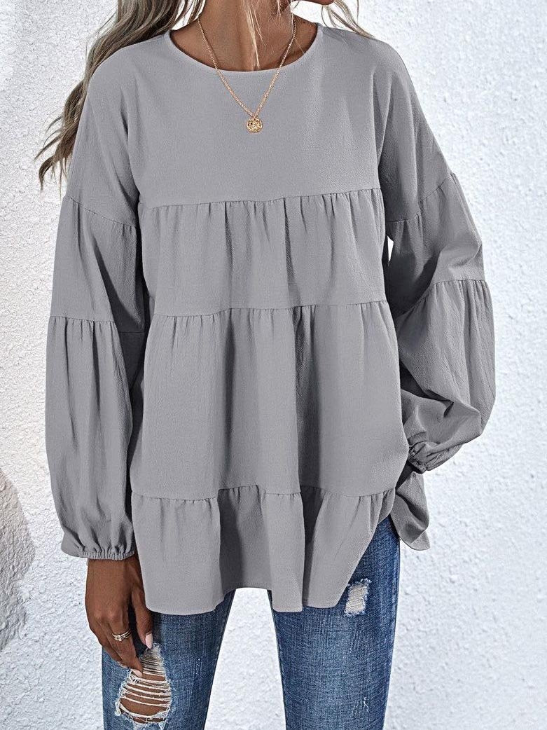 Tiered lantern sleeve blouse - Loungewear - INS | Online Fashion Free Shipping Clothing, Dresses, Tops, Shoes - 2XL - Black - Casual