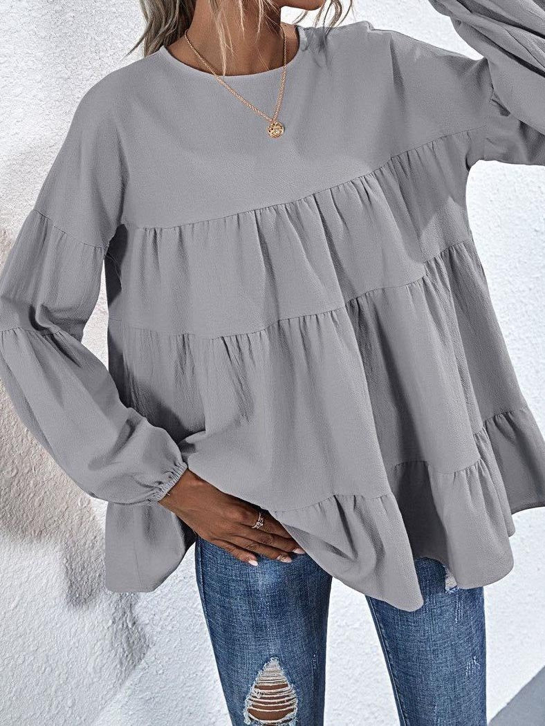 Tiered lantern sleeve blouse - Loungewear - INS | Online Fashion Free Shipping Clothing, Dresses, Tops, Shoes - 2XL - Black - Casual