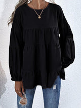 Tiered lantern sleeve blouse - Loungewear - INS | Online Fashion Free Shipping Clothing, Dresses, Tops, Shoes - 2XL - Black - Casual