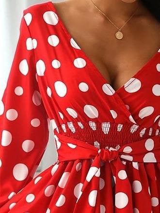 Tight Waist V-neck Polka Dot Mini Dress - Mini Dresses - INS | Online Fashion Free Shipping Clothing, Dresses, Tops, Shoes - 17/06/2021 - 30-40 - color-black