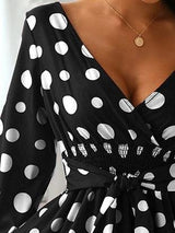 Tight Waist V-neck Polka Dot Mini Dress - Mini Dresses - INS | Online Fashion Free Shipping Clothing, Dresses, Tops, Shoes - 17/06/2021 - 30-40 - color-black