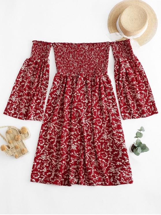 Tiny Floral Off Shoulder Smocked Dress - INS | Online Fashion Free Shipping Clothing, Dresses, Tops, Shoes