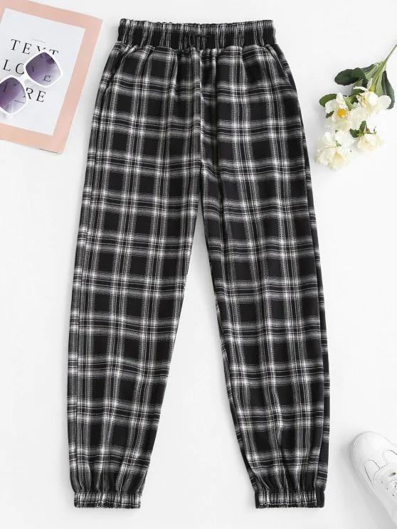 Toggle Drawstring Plaid Pockets Pants - INS | Online Fashion Free Shipping Clothing, Dresses, Tops, Shoes