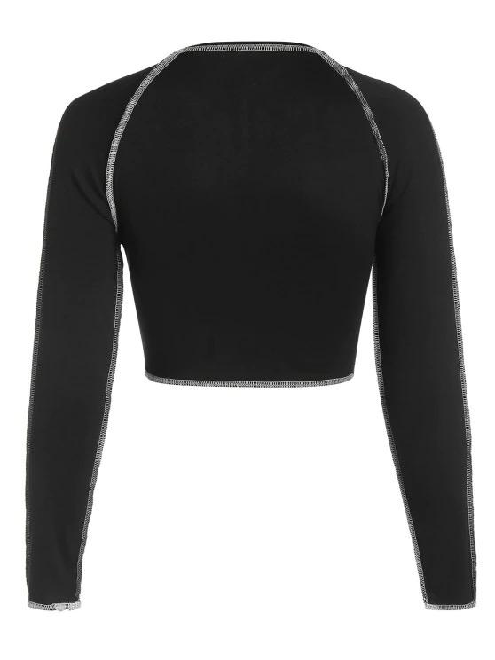 Topstitching Raglan Sleeve Crop T Shirt - INS | Online Fashion Free Shipping Clothing, Dresses, Tops, Shoes