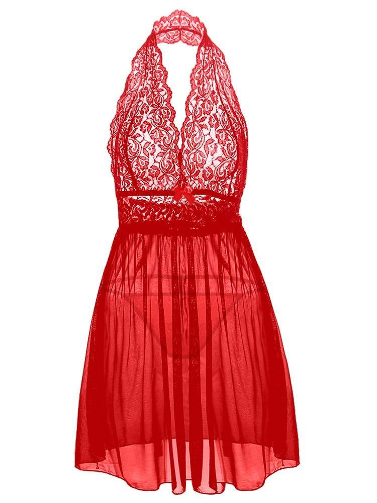 Transparent Lace Mesh Halterneck Nightdress - Lingeries - INS | Online Fashion Free Shipping Clothing, Dresses, Tops, Shoes - 07/06/2021 - Category_ Lingeries - Color_Black